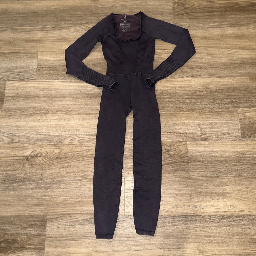 FP Movement Free People Good Karma Long Sleeve Jumpsuit Washed Black XS/S